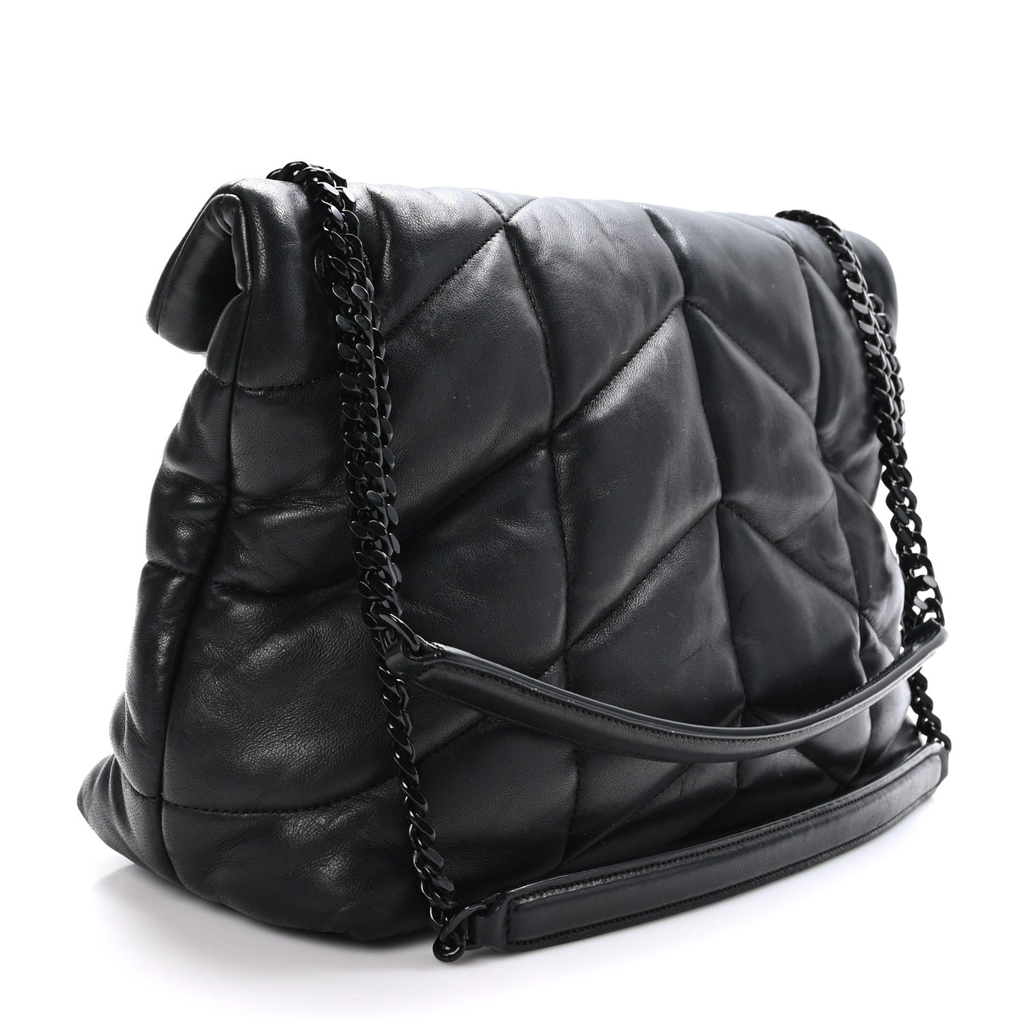 Lambskin Quilted Monogram Monochrome Medium Loulou Puffer Chain Satchel Black