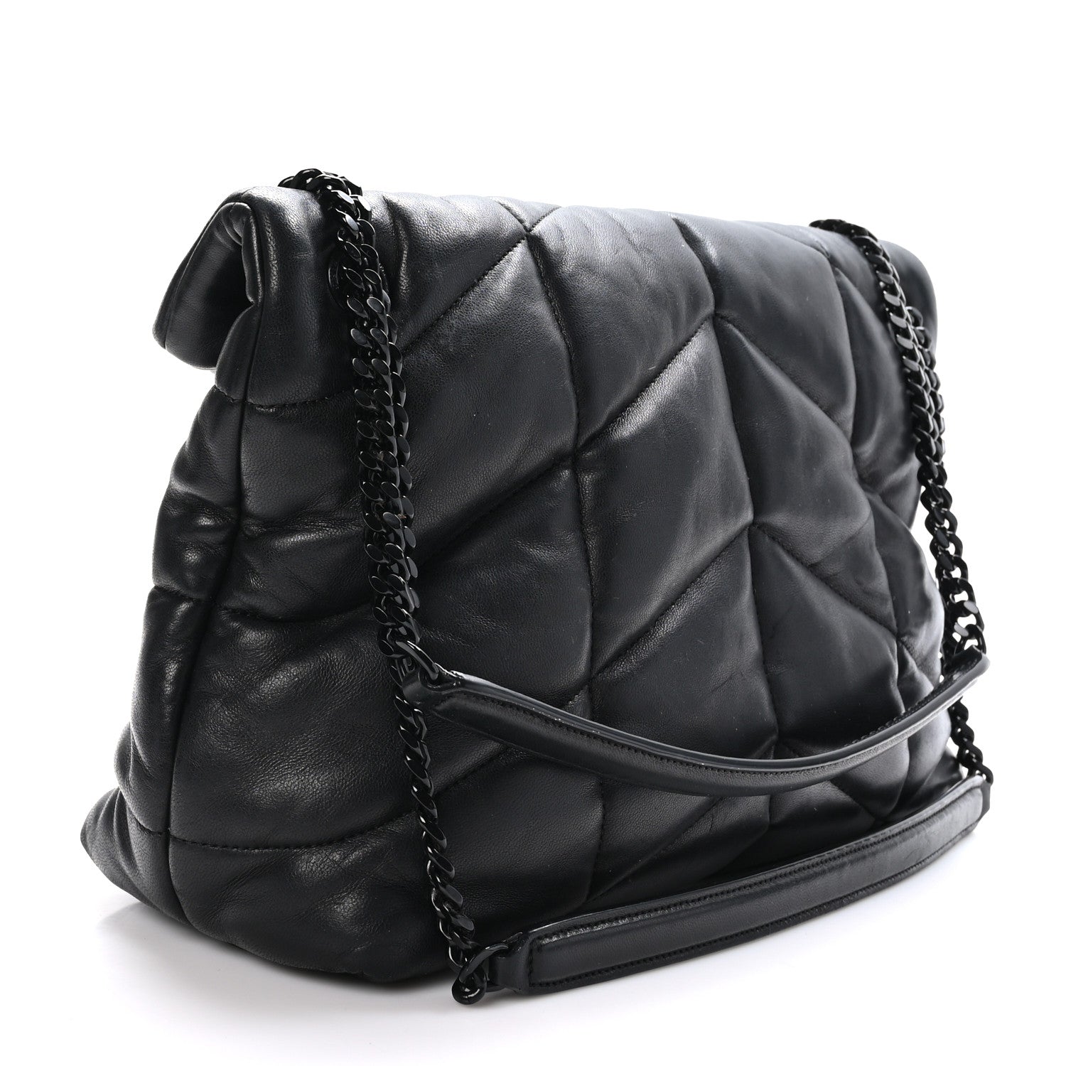 Saint Laurent Lambskin Quilted Monogram Monochrome Medium Loulou Puffer Chain Satchel Black 3 of 11