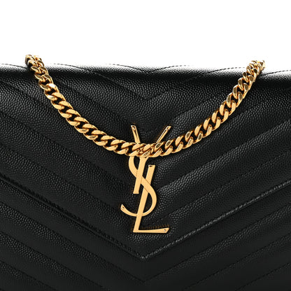 Saint Laurent Grain De Poudre Matelasse Chevron Monogram Chain Wallet Black 7 of 10