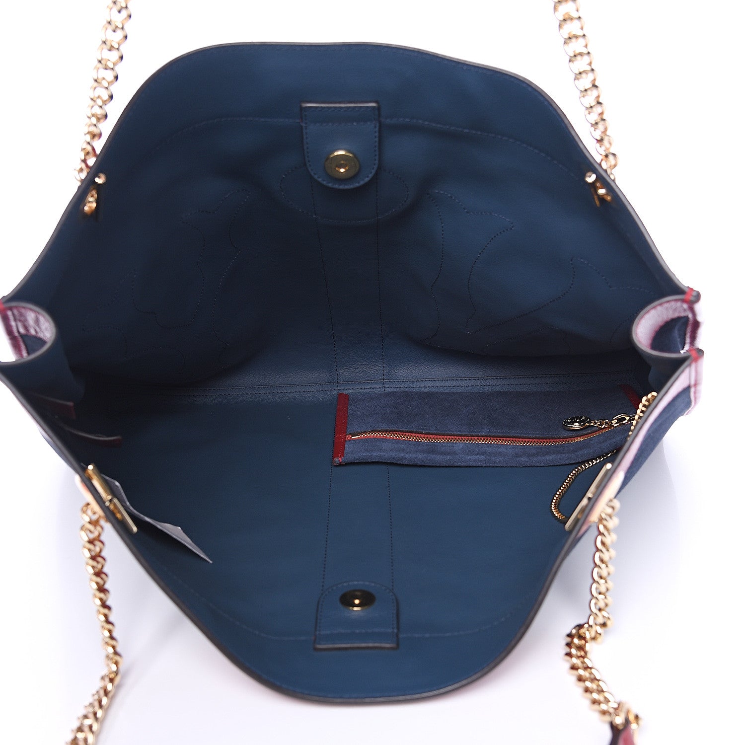 Gucci X MLB Suede Calfskin NY Yankees Large Rajah Chain Tote New Blue Romantic Cherry 4 of 10