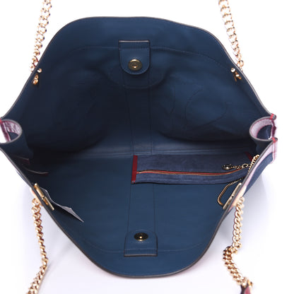 Gucci X MLB Suede Calfskin NY Yankees Large Rajah Chain Tote New Blue Romantic Cherry 4 of 10