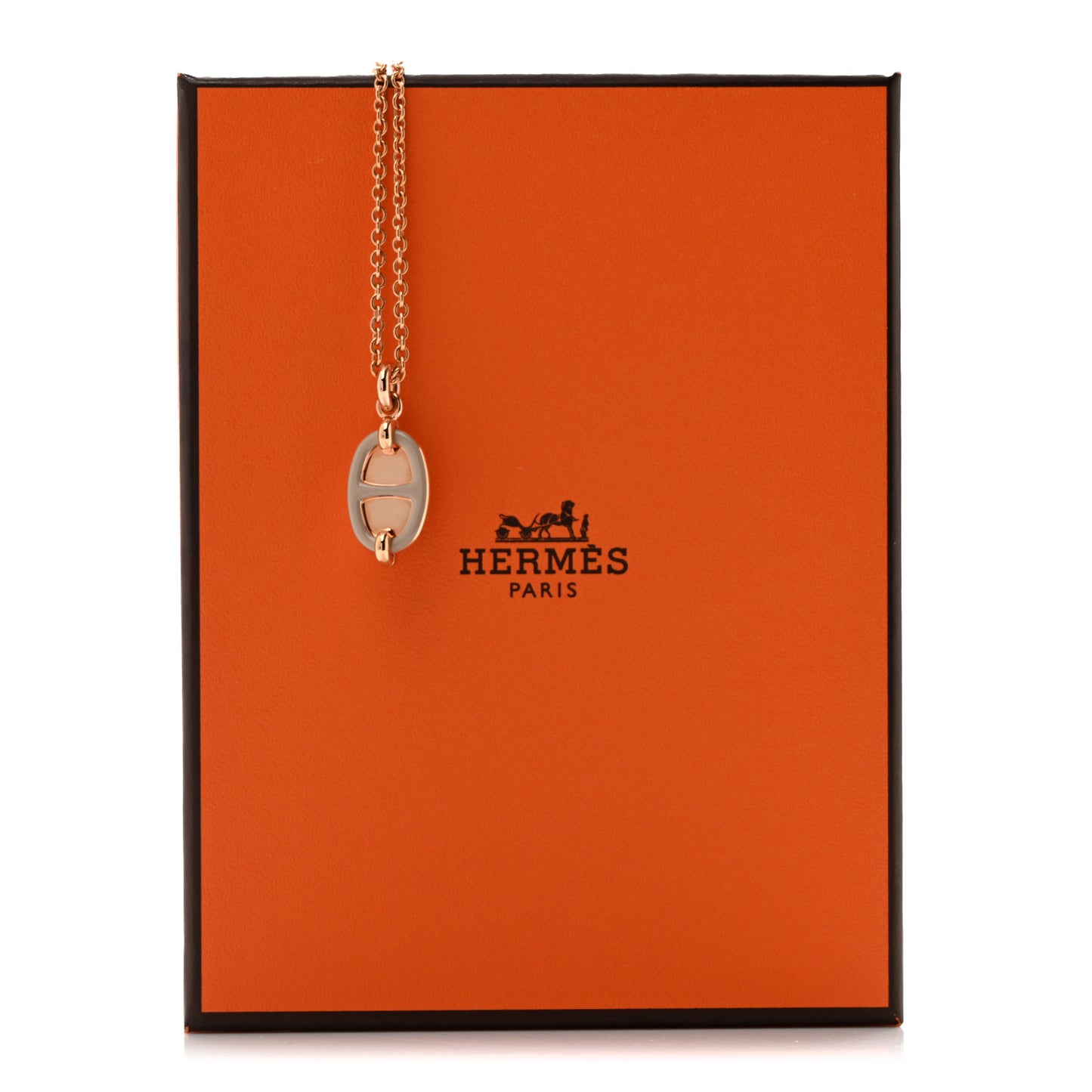 Metal Enamel Mini Maillon Pendant Necklace Marron Glace
