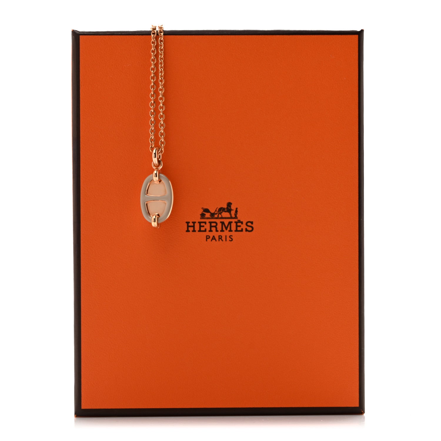 Hermes Metal Enamel Mini Maillon Pendant Necklace Marron Glace 7 of 7