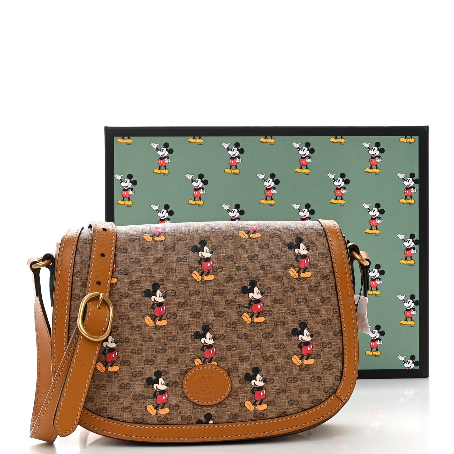 X DISNEY Mini Vintage GG Supreme Monogram Mickey Mouse Small Flap Messenger Bag Beige Vintage Sun Oil