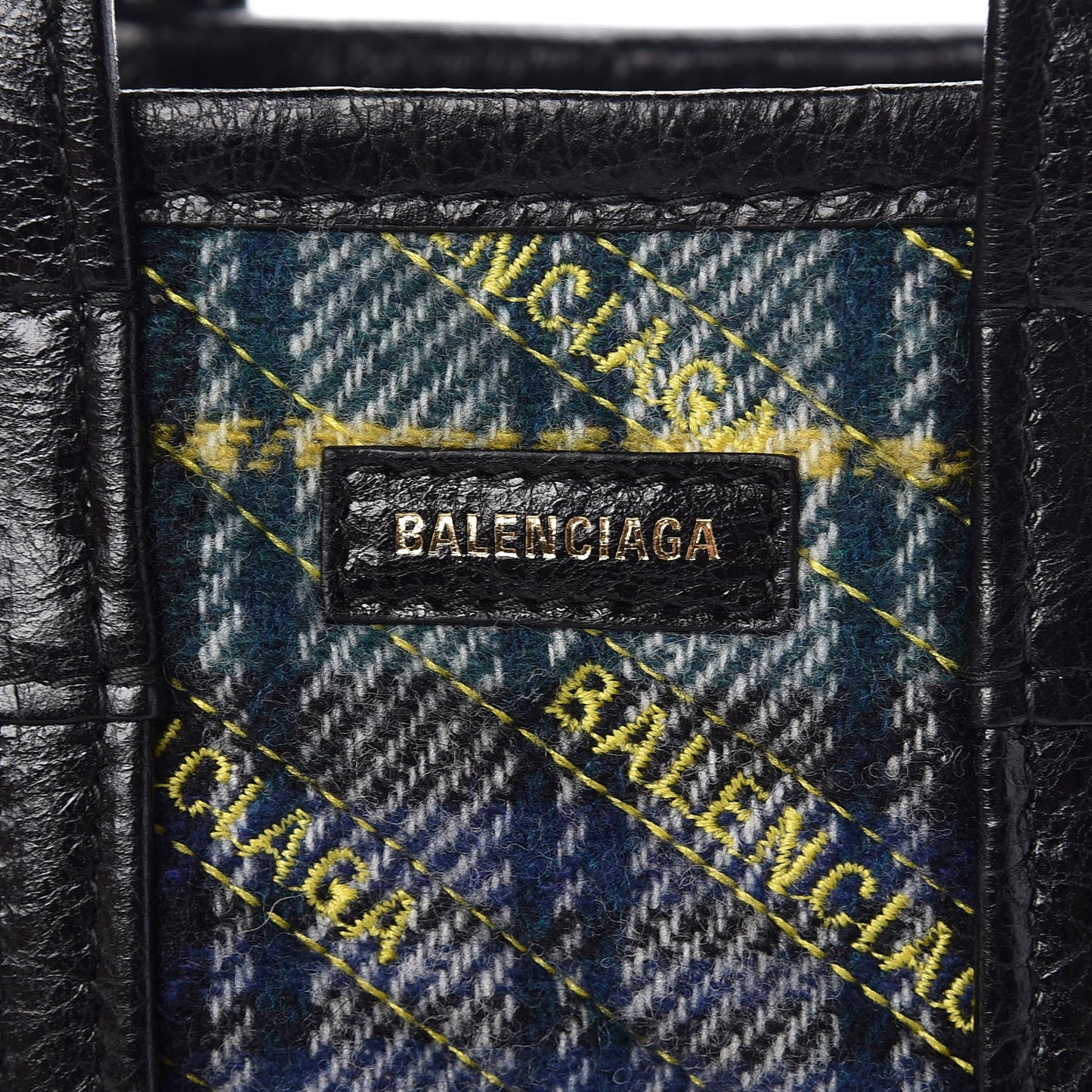 Wool Cuir Arena Plaid Diagonal Allover Logo Matelasse XXS Bazar Shopper Tote Green Blue Yellow
