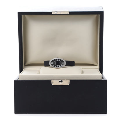 Tiffany 18K White Gold Satin Diamond Bezel 21mm 2-Hand Cocktail Quartz Watch Black 5 of 5