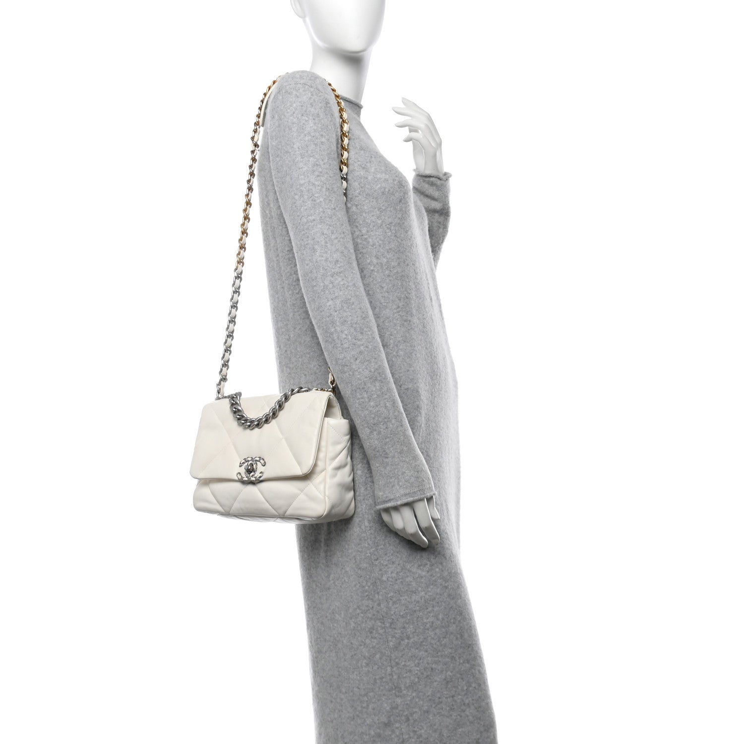 Chanel Goatskin Quilted Medium Chanel 19 Flap White 2 of 14