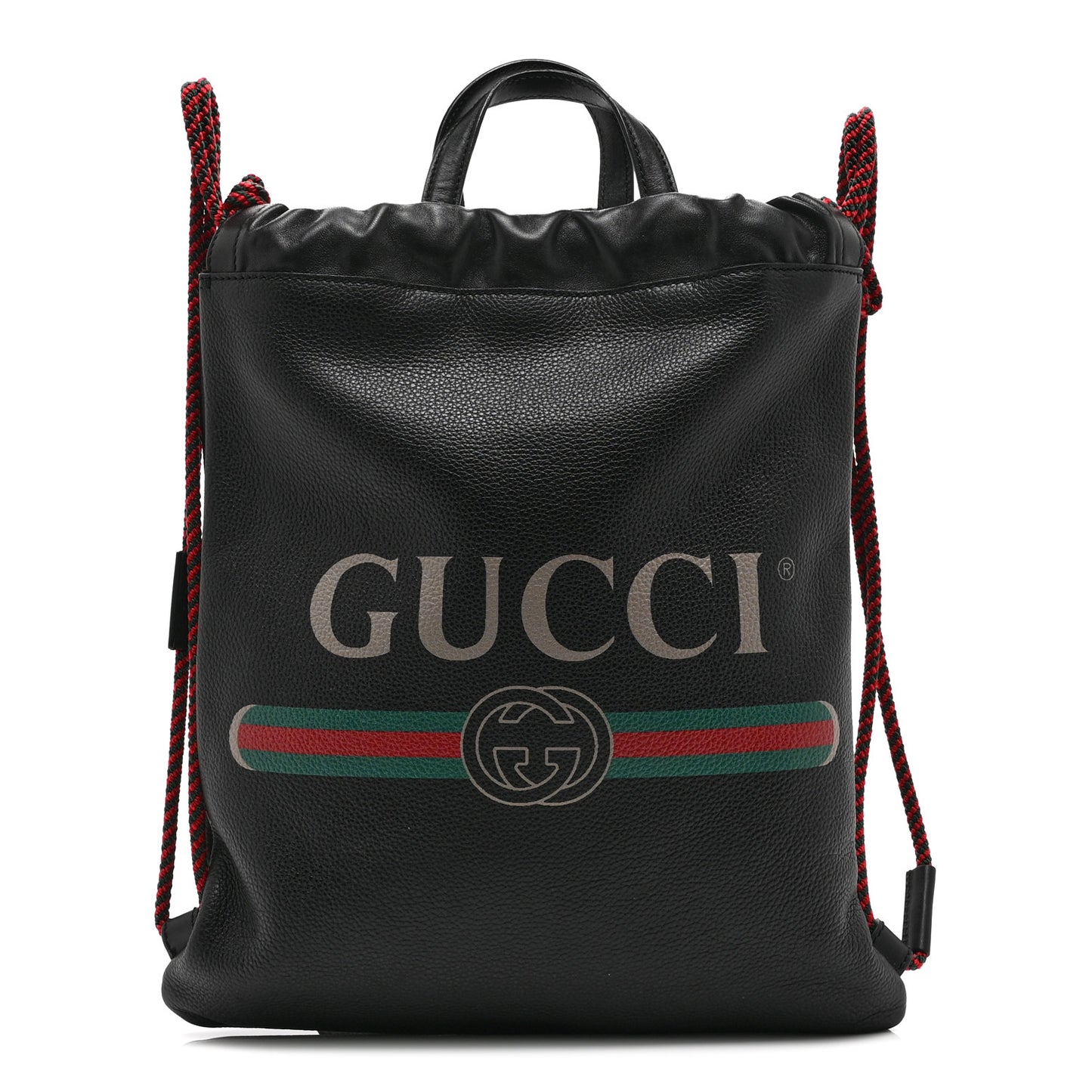 Calfskin Logo Drawstring Backpack Black