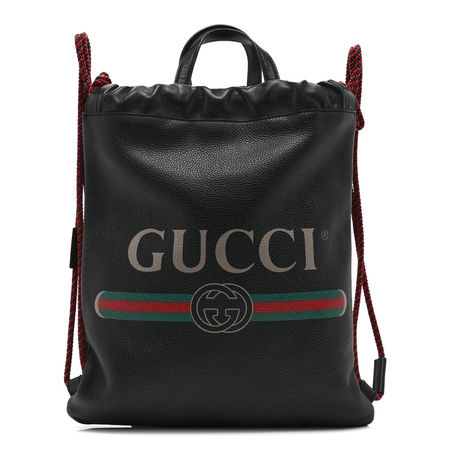 Gucci Calfskin Logo Drawstring Backpack Black 1 of 11