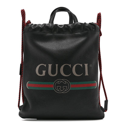 Gucci Calfskin Logo Drawstring Backpack Black 1 of 11