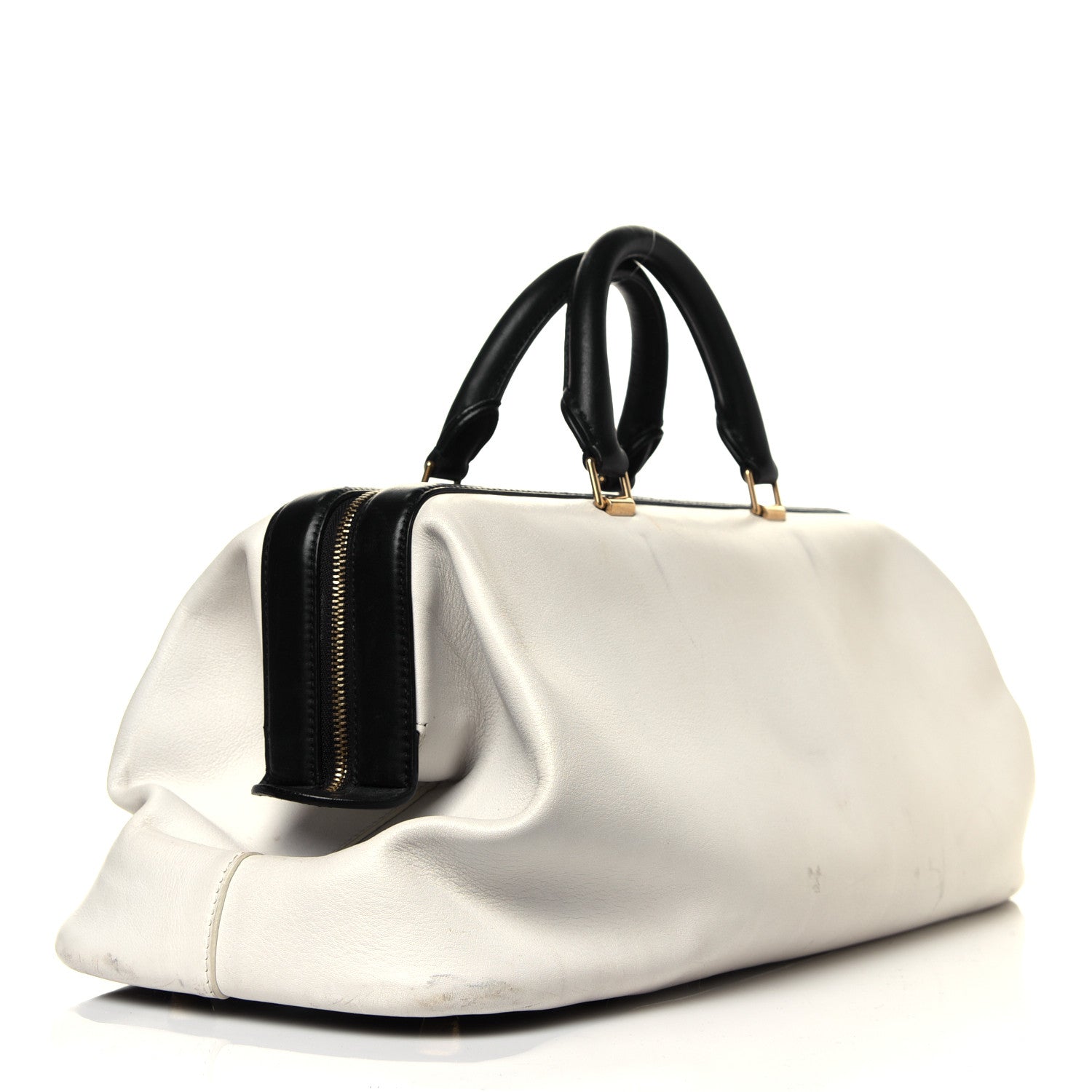 Celine Satin Calfskin Long Frame Doctor Bag Black Cream 2 of 9