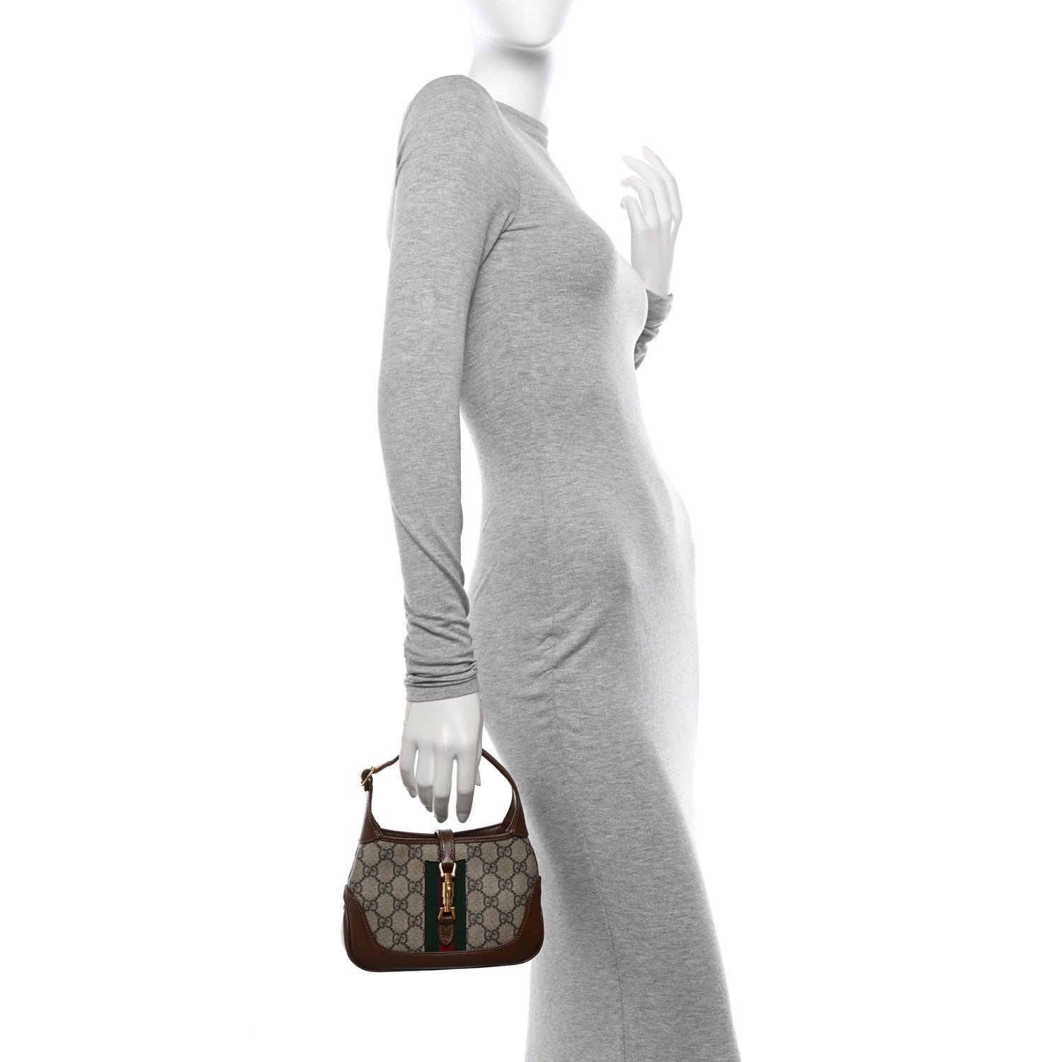 Gucci GG Supreme Monogram Azalea Calfskin Web Mini Jackie 1961 Hobo Beige Ebony Brown Sugar 2 of 11