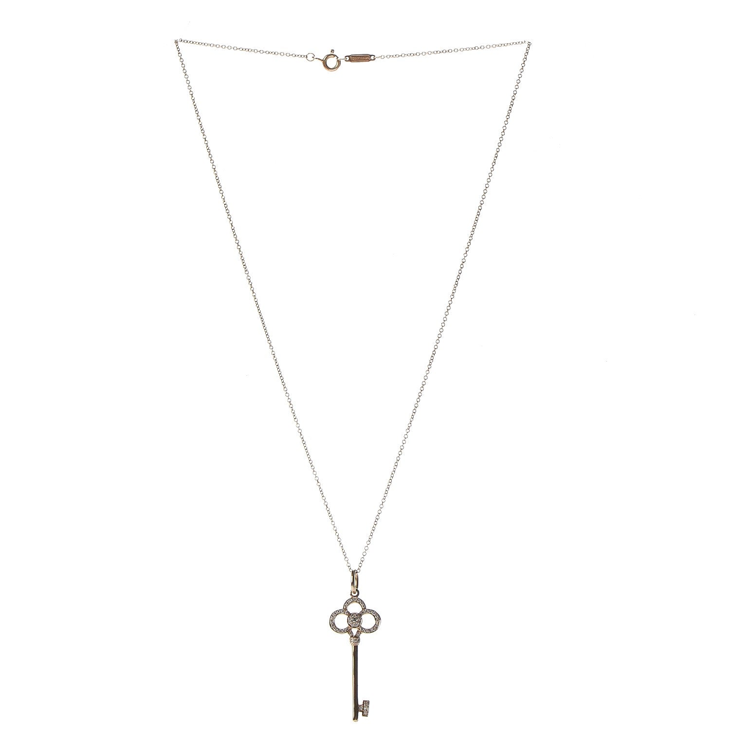 Tiffany 18K Yellow Gold Diamond Crown Key Pendant Necklace 3 of 9