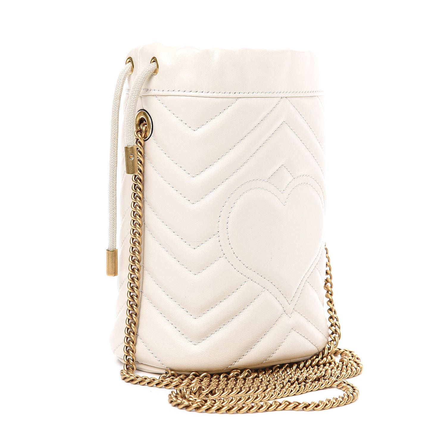 Calfskin Matelasse Mini GG Marmont 2.0 Bucket Bag White
