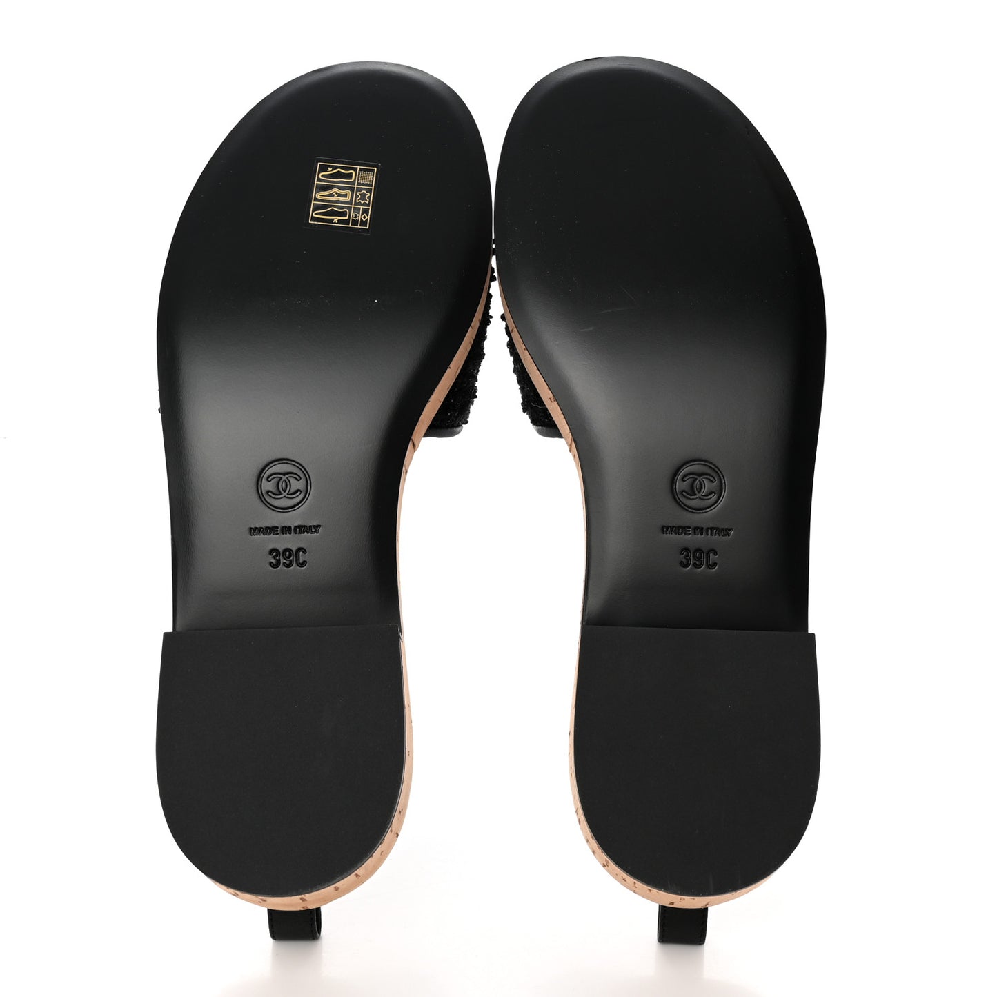 Tweed Cork CC Chain Mule Sandal 39 Black