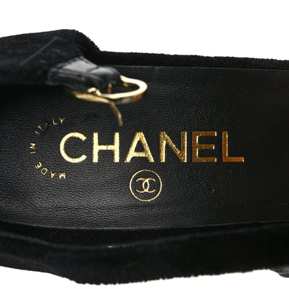 Chanel Velvet Lambskin Cap Toe Wedges 39.5 Black 7 of 8