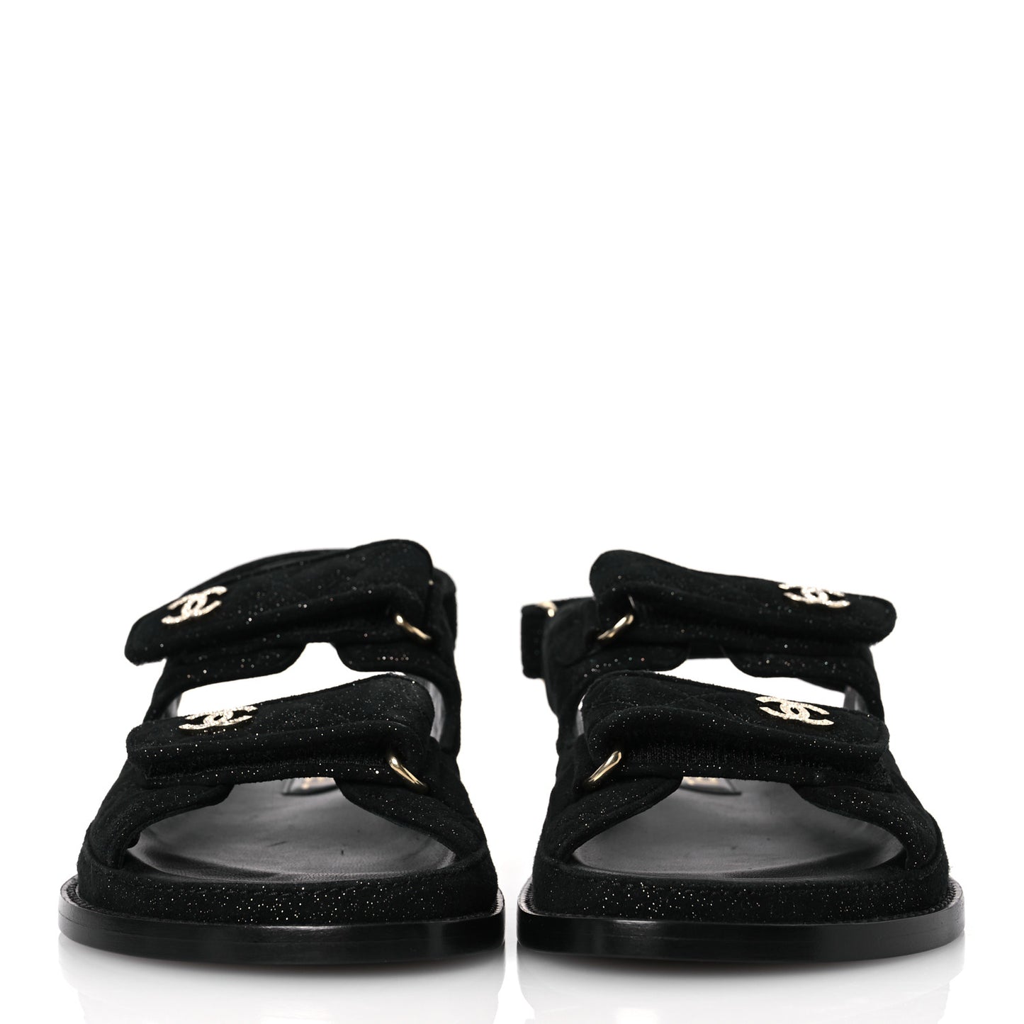 Suede Kidskin Glitter Crystal Velcro Dad Sandals  37 Black