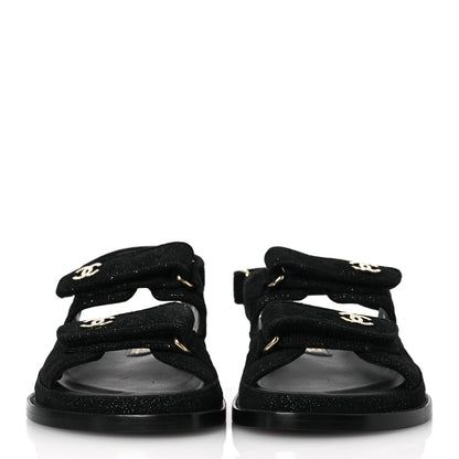 Chanel Suede Kidskin Glitter Crystal Velcro Dad Sandals  37 Black 3 of 13