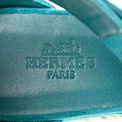Hermes Suede Goatskin Elda Espadrille Wedge Sandals 36 Vert Oxford 8 of 17