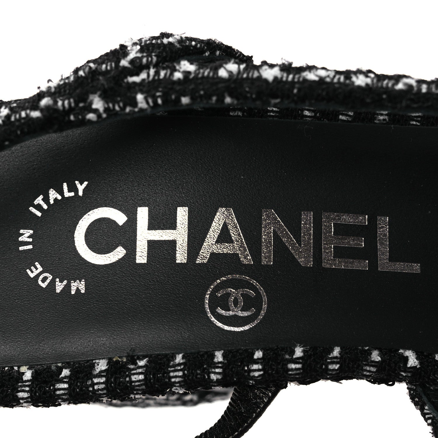 Chanel Tweed Grosgrain Cap Toe CC Slingback Pumps 35 Black White 9 of 12