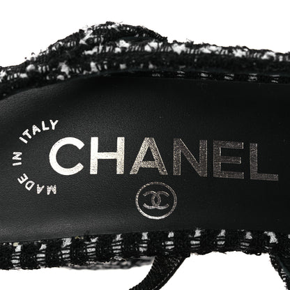 Chanel Tweed Grosgrain Cap Toe CC Slingback Pumps 35 Black White 9 of 12