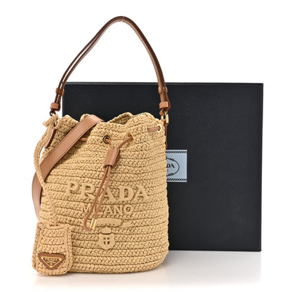 Prada Yarn Raffia Effect Crochet Small Bucket Bag Naturale 10 of 10
