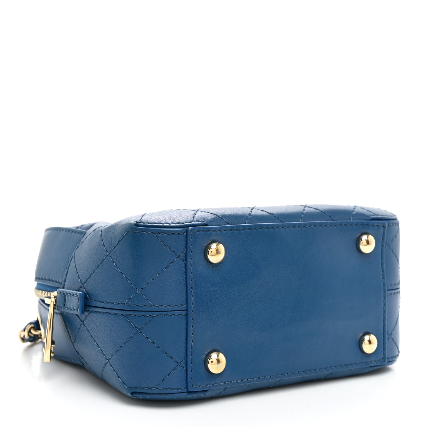 Chanel Calfskin Stitched Enamel CC Camera Case Bag Blue 3 of 9