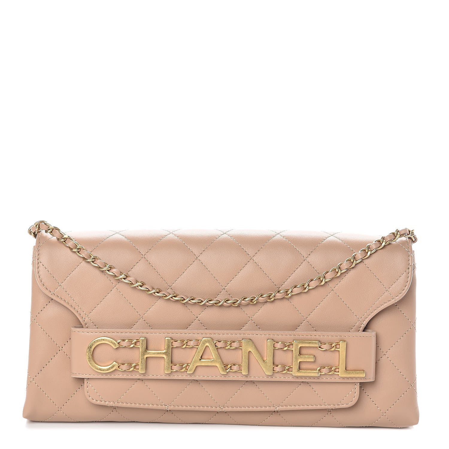 Chanel Calfskin Quilted Enchained Clutch Beige 1 of 11