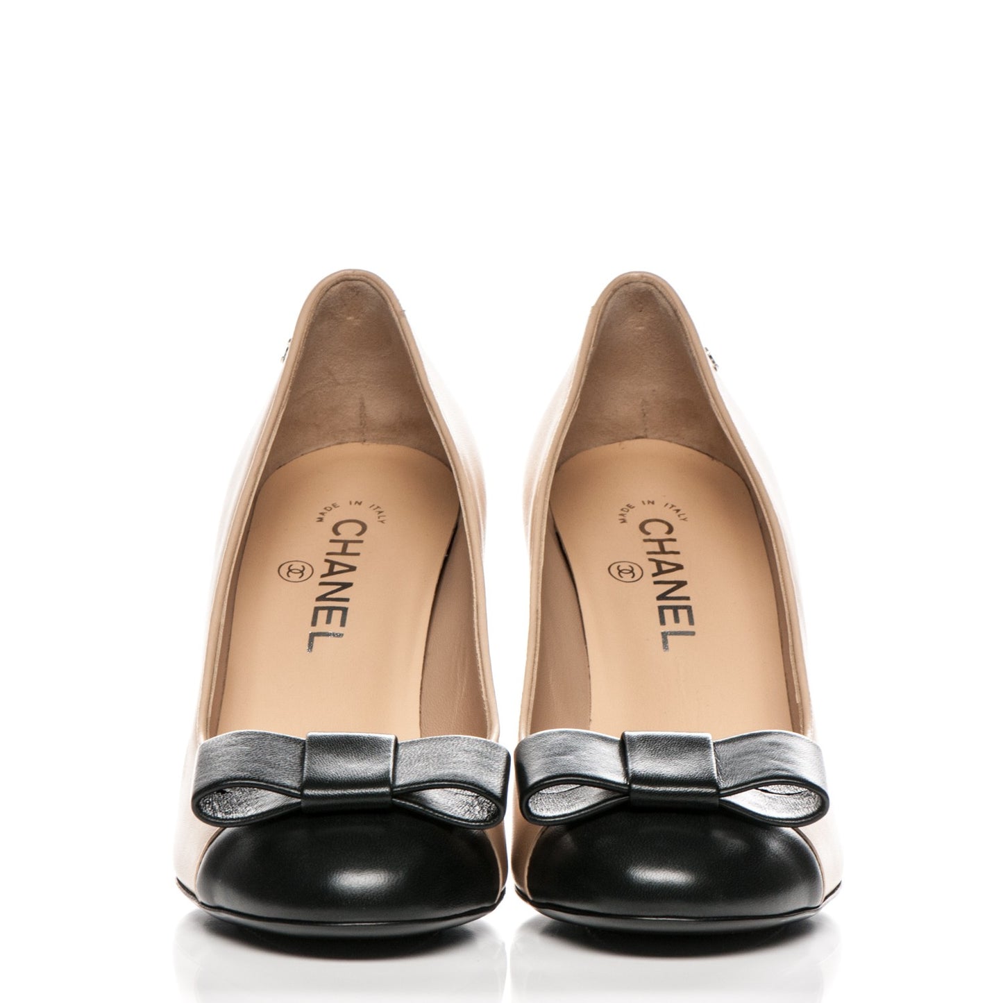 Lambskin Cap Toe Bow Pumps 39 Beige Black