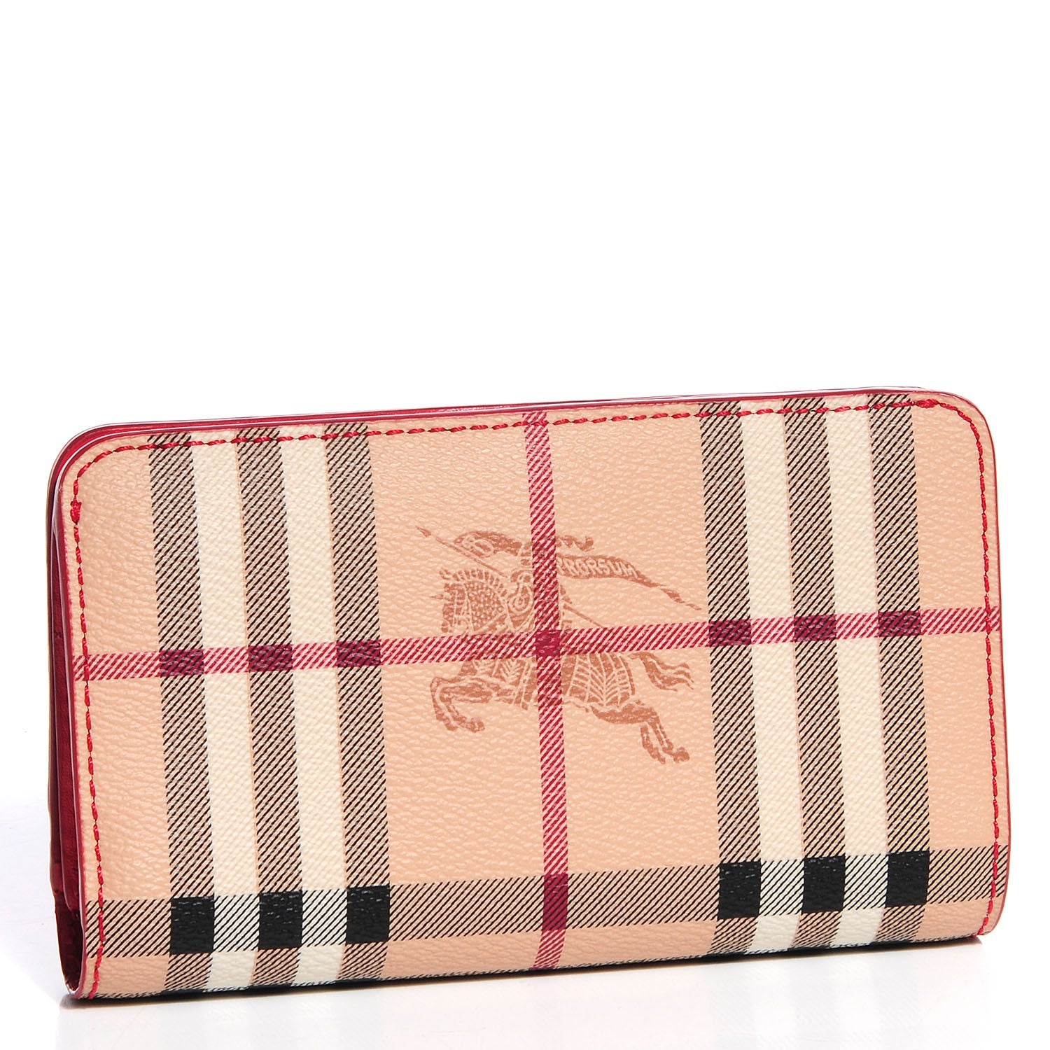 Burberry Haymarket Check Leather Continental Wallet Coral Red 3 of 9