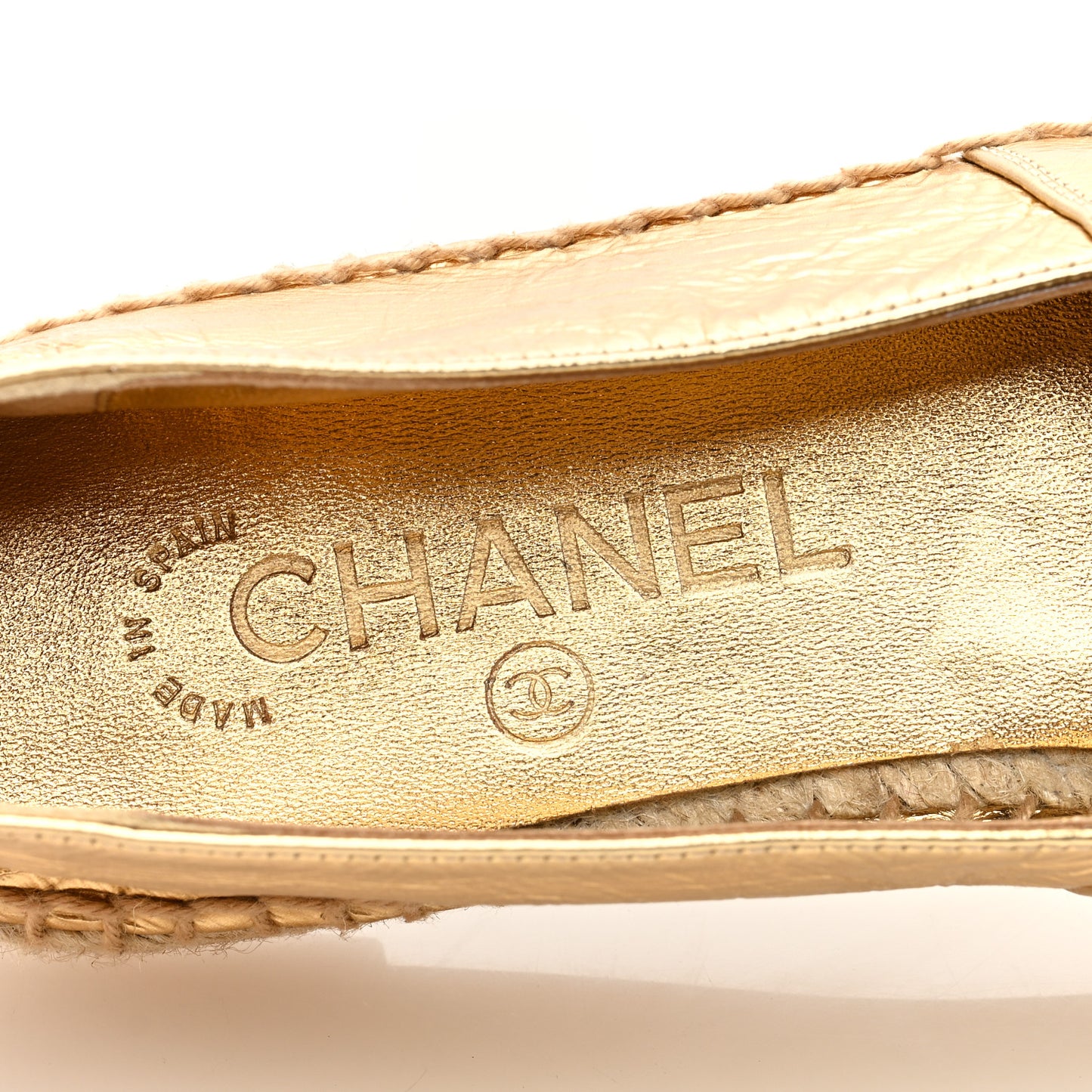 Laminated Lambskin Grosgrain CC Espadrilles 37 Gold Black
