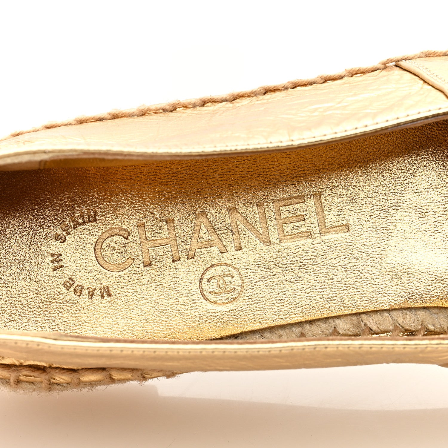 Chanel Laminated Lambskin Grosgrain CC Espadrilles 37 Gold Black 8 of 8