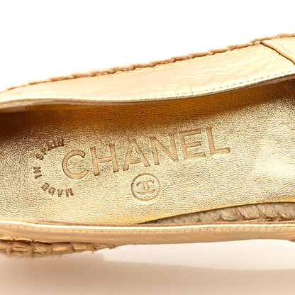 Chanel Laminated Lambskin Grosgrain CC Espadrilles 37 Gold Black 8 of 8