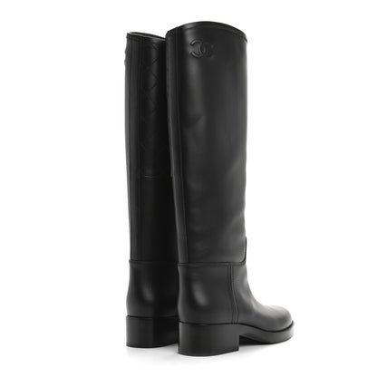 Chanel Calfskin Cap Toe CC Riding Boots 38.5 Black 4 of 9