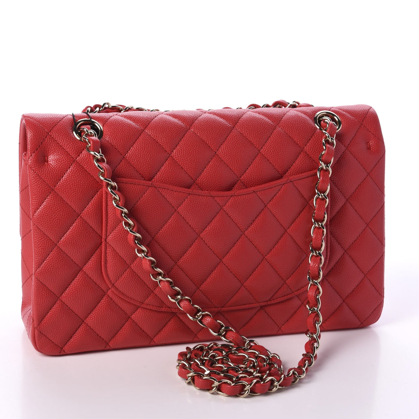Caviar Quilted Medium Double Flap Red