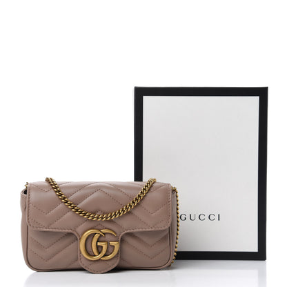 Gucci Calfskin Matelasse Super Mini GG Marmont Shoulder Bag Porcelain Rose 11 of 11