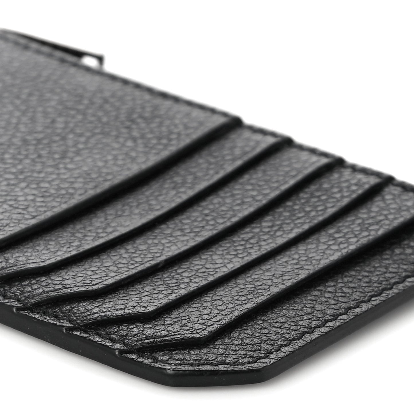Grained Calfskin 5 Fragments Zip Pouch Card Holder Black