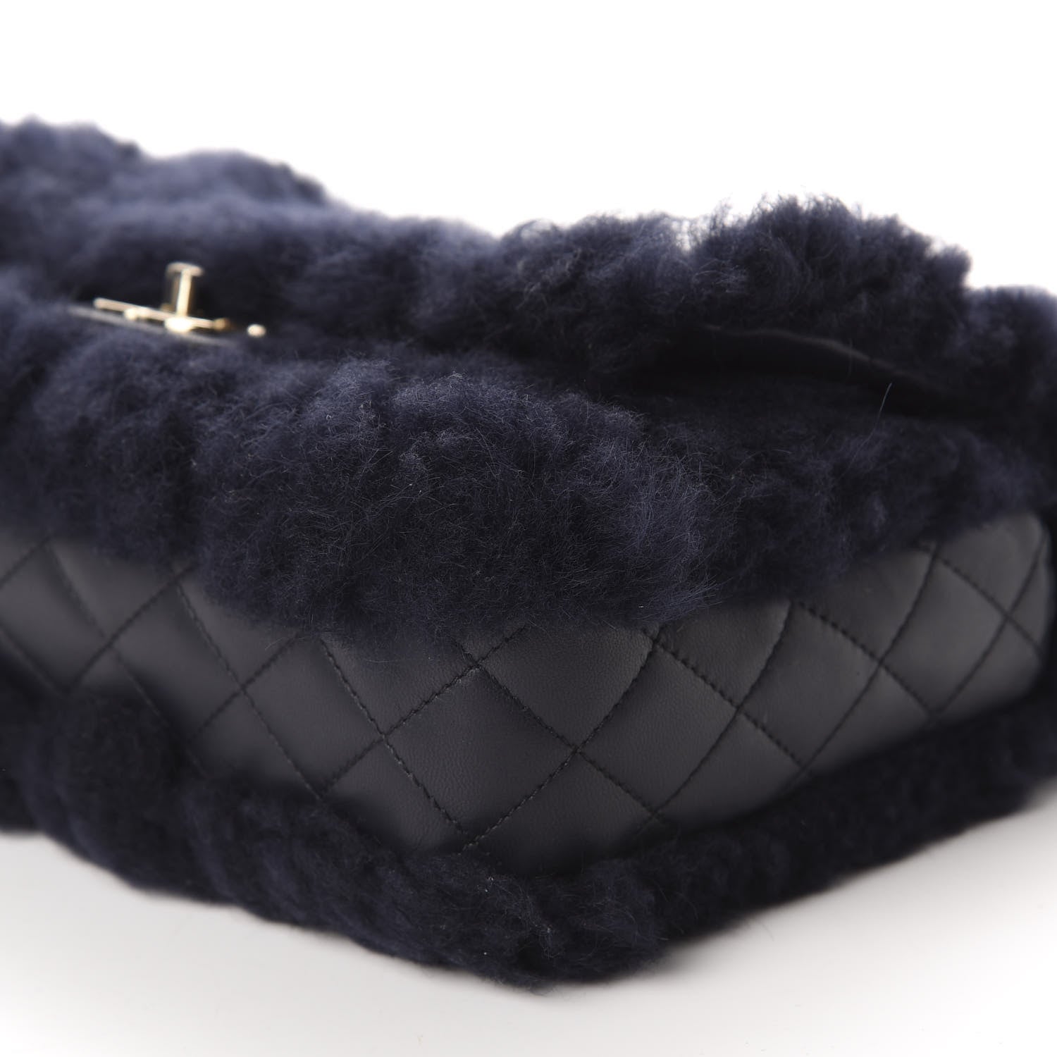 Chanel Shearling Lambskin Quilted Medium Single Flap Navy Blue 7 of 10