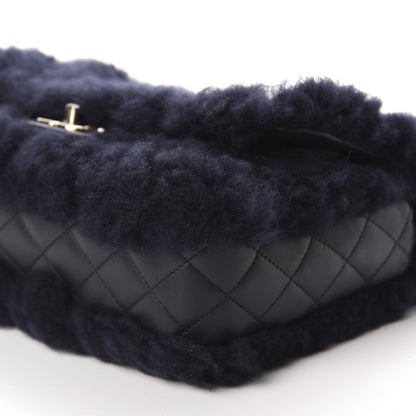 Chanel Shearling Lambskin Quilted Medium Single Flap Navy Blue 7 of 10