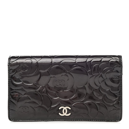 Chanel Patent Camellia Embossed Yen Wallet Black 1 of 13