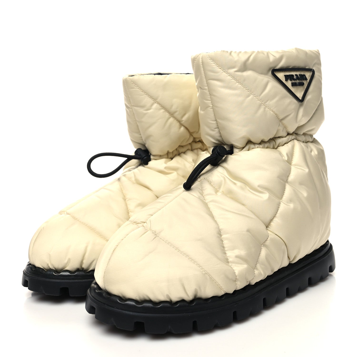 Prada Re-Nylon Piuma Triangle Logo Padded Drawcord 20mm Snow Boots 36 Avorio 3 of 7