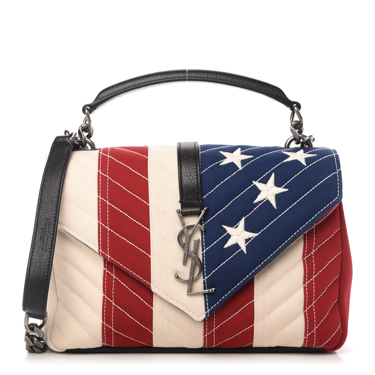 Canvas Matelasse Chevron American Flag Monogram Medium College Bag Red Blue