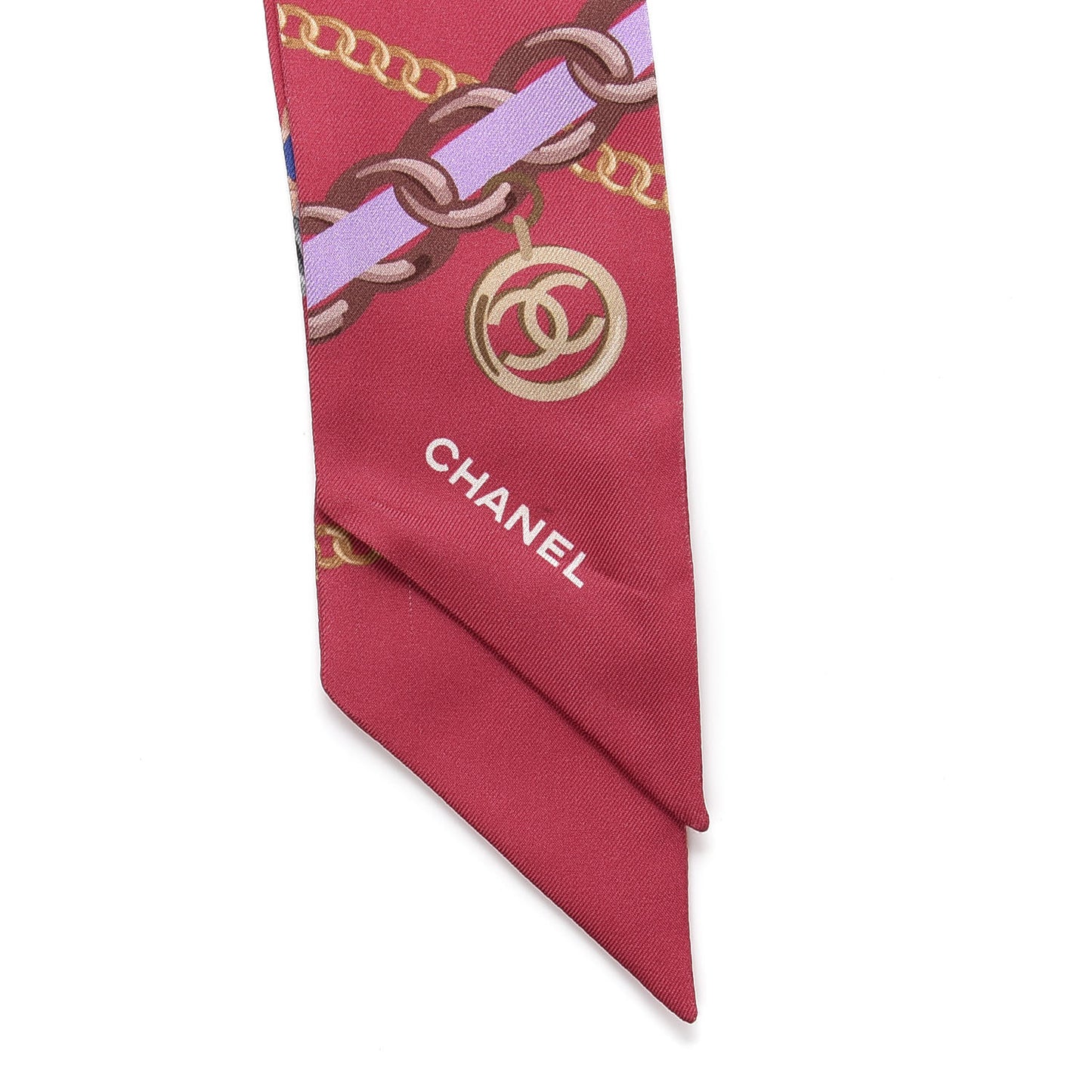 Silk Pearl CC Chain Slim Bandeau Scarf Pink