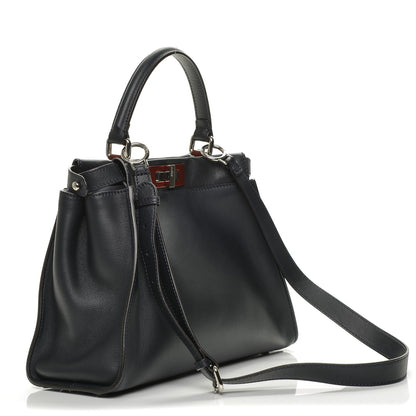 Fendi Vitello Seta Shiny Nappa Medium Peekaboo Iconic Satchel Blue Notte Ardesia 3 of 8