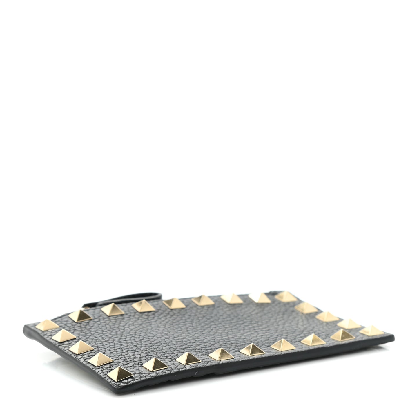 Pebbled Calfskin Rockstud Coin Case Card Holder Black