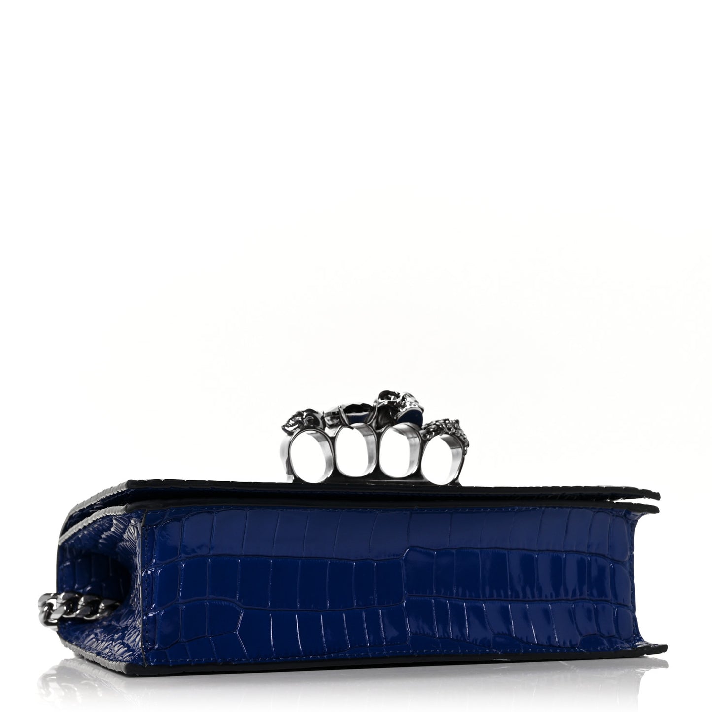 Calfskin Crocodile Embossed Knuckle Shoulder Bag Blue