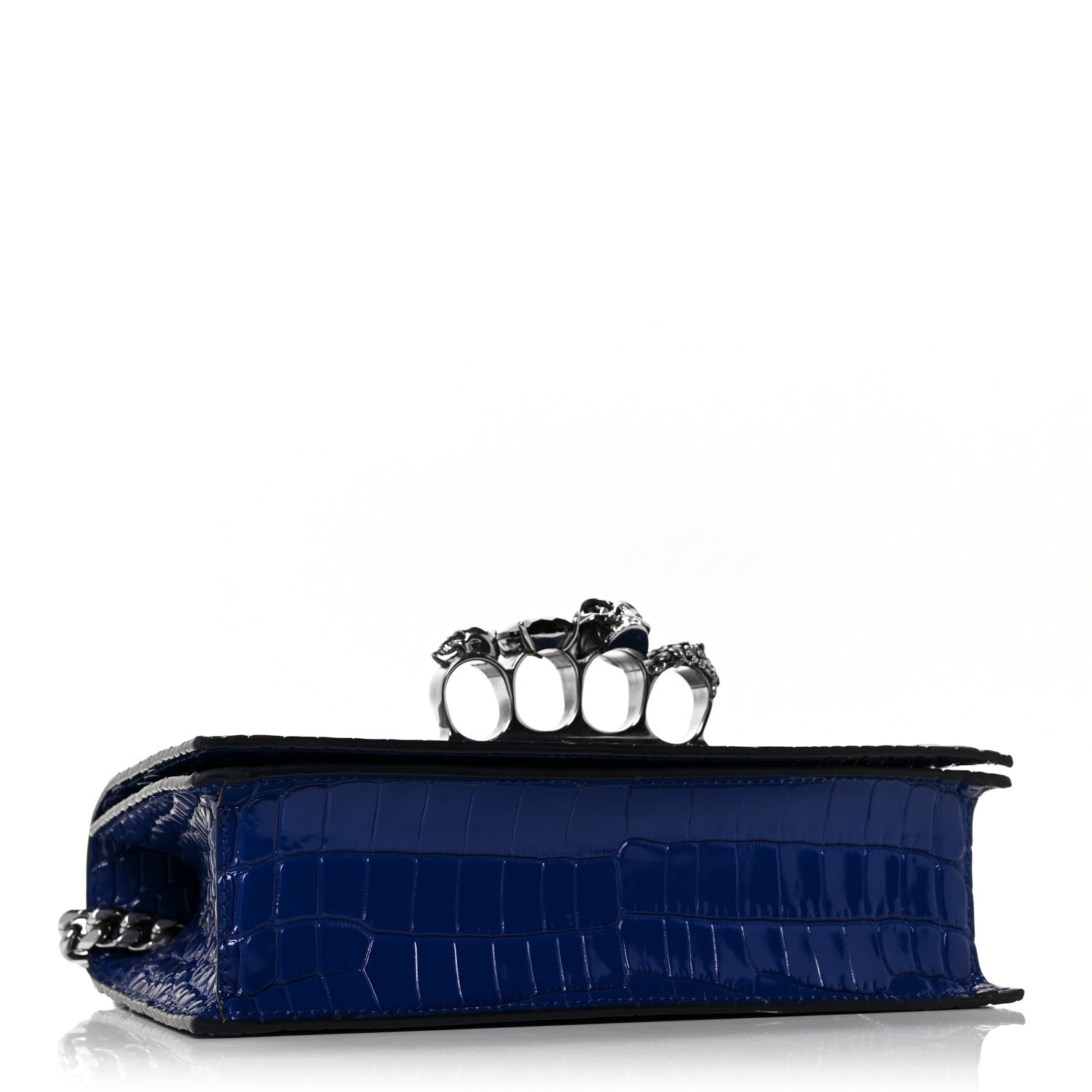 Alexander McQueen Calfskin Crocodile Embossed Knuckle Shoulder Bag Blue 3 of 7