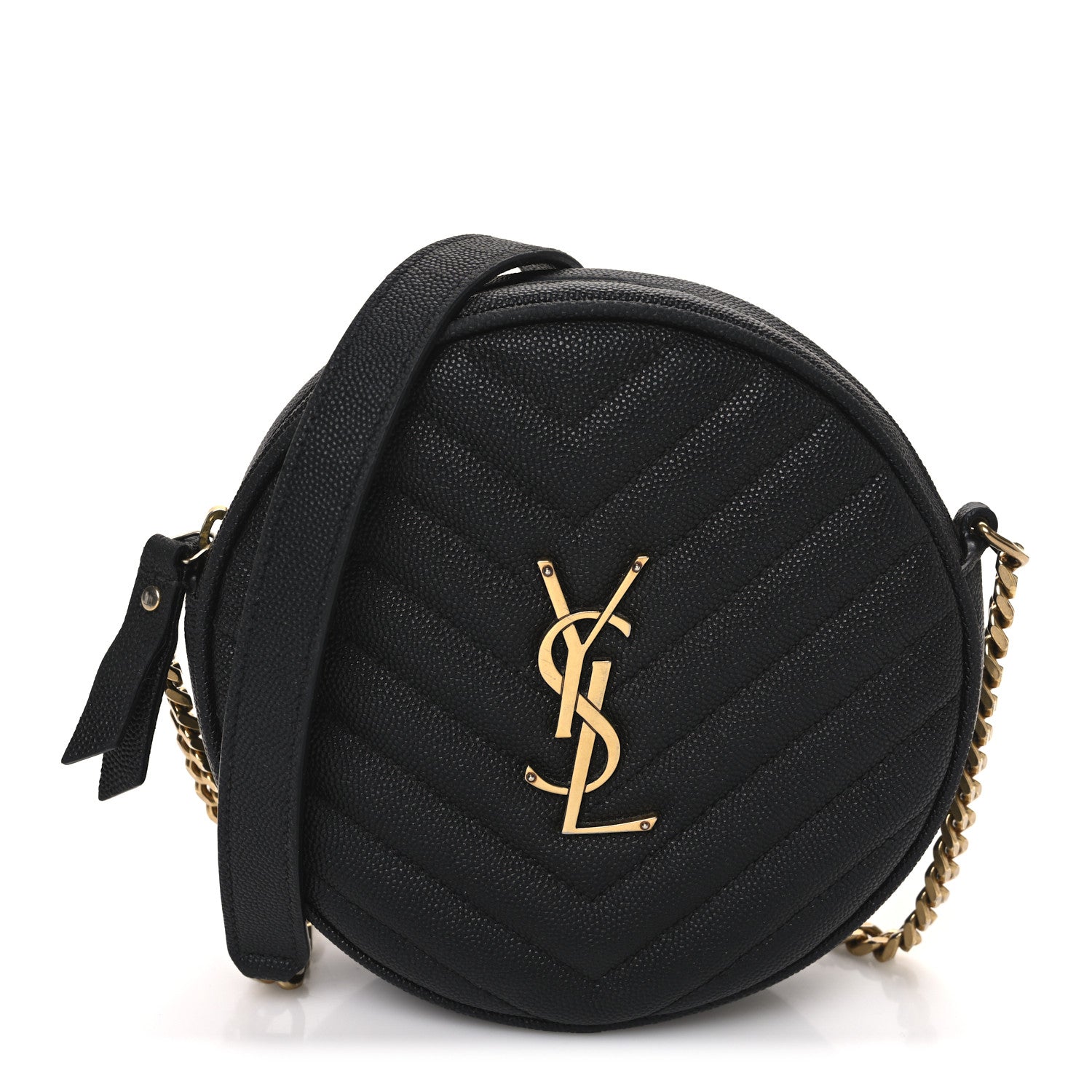 Saint Laurent Grain De Poudre Matelasse Chevron Quilted Round Vinyle Camera Bag Black 1 of 12