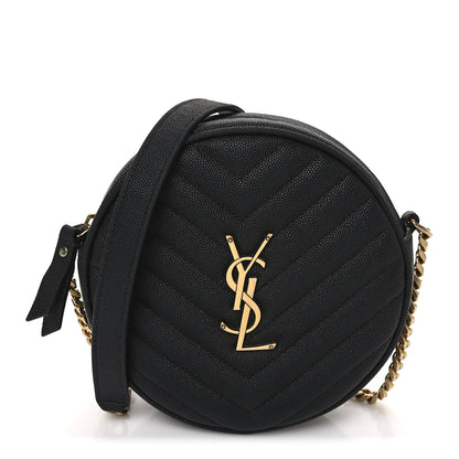 Saint Laurent Grain De Poudre Matelasse Chevron Quilted Round Vinyle Camera Bag Black 1 of 12