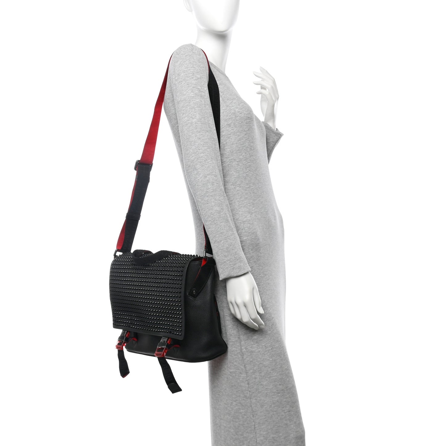 Calfskin Spikes Loubiclic Messenger Black